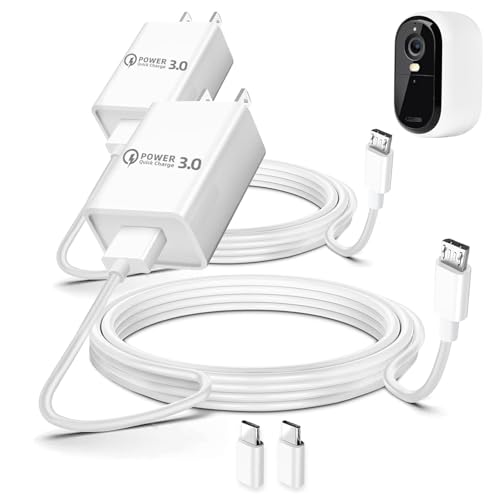 2 Pcs 10ft QC3.0 Fast Charger for Arlo Pro/Pro2 Camera, Charging Power Cable Cord for Arlo, Q, GO, Essential Spotlight XL/XL 2nd, Ring Stick Cam,Wyze Cam Pan v3 v2, Blink, Yi Home, Kasa,eufy