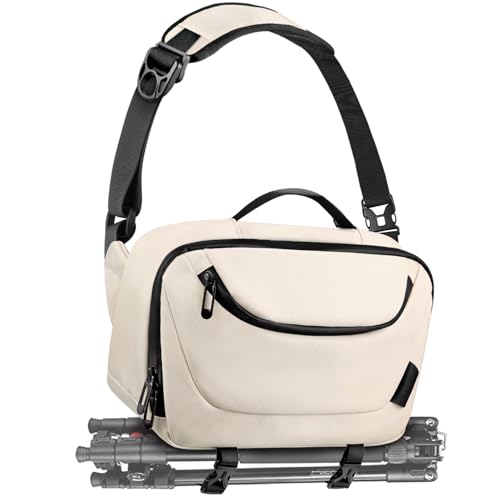 TAAOKA Camera Sling Bag,Waterproof Camera Case with Tripod Holder,Lightweight DSLR/SLR/Mirrorless Camera Bags Crossbody for photographers-Beige - color: Beige