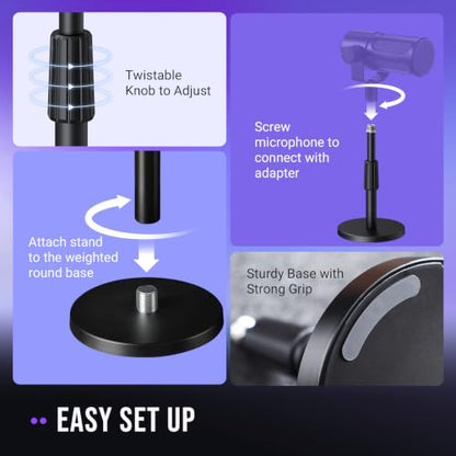 FIFINE Desktop Microphone Stand, Heavy-Duty Metal Adjustable Table Mic Stand with 5/8" Male to 3/8" Female Screw Adapter, 4 Non-Slip Pads Compatible with Microphones for Recording, Streaming-BS1
