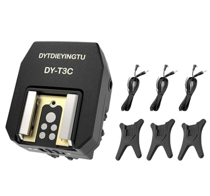 DY-T3C Set Style Multi-Functional hot Shoe Adapter, Single-Lens Reflex Camera Universal Flash Expansion Accessory/ Also Applicable Mini Camera Flash Height-Increasing Conversion Accessories - style: DY-T3C 1pcs + PC cable 3pcs