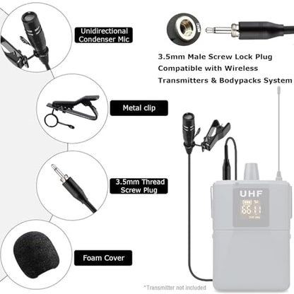 Lavalier Lapel Microphone Unidirectional Condenser Super Cardioid Mic Compatible with Wireless Bodypack Transmitter System with 3.5mm Thread Screw Plug - style: 3.5mm Thread screw Plug