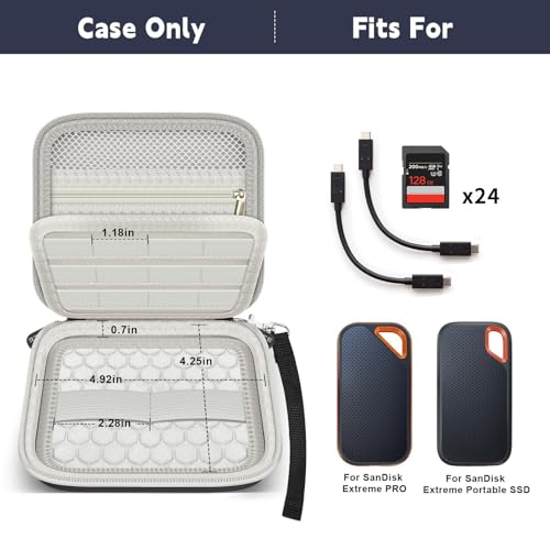 Case for SanDisk Extreme Portable SSD & Extreme PRO, Hard Shell Protective Storage Bag with Carabiner, Fits 1TB 2TB 4TB 8TB External Solid State Drive (Grey, for 2 Hard Drives)