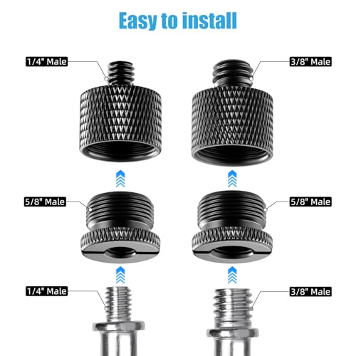 8 Pack Mic Stand Adapter 5/8 Female to 3/8 Male and 3/8 Female to 5/8 Male, 5/8 Female to 1/4 Male and 1/4 Female to 5/8 Male Screw Thread Adapter Mic for Microphone Stand Boom Arm Camera Tripod