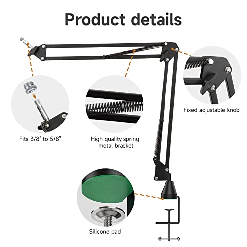 For Shure MV7 Boom Arm - Upgraded Mic Arm with Reduce Wind Noises Mic Foam Cover, Mic Stand with Cable Management, 3/8" to 5/8" Adapter Compatible with Most Microphone - color: MV7 Mic Stand