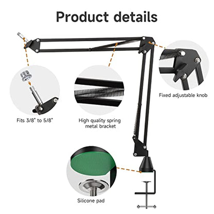 For Shure MV7 Boom Arm - Upgraded Mic Arm with Reduce Wind Noises Mic Foam Cover, Mic Stand with Cable Management, 3/8" to 5/8" Adapter Compatible with Most Microphone - color: MV7 Mic Stand