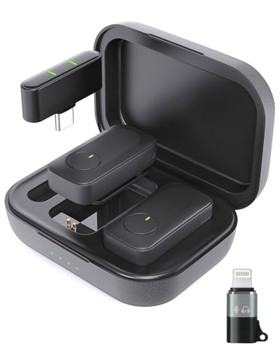 Wireless Lavalier Microphone for iPhone/Android Phone/Laptop/PC, Mini Lapel Mic with 50H Battery Life Charging Case, 100FT Range and Noise Reduction, for Video Recording, Streaming, TikTok