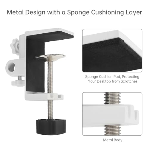 RTNLIT Desk Lamp Clamp, 1/2 inches 4 Hole Metal Table Mounting Clamp, Universal C Clamp for Magnifying Light/Microphone/Boom Scissor Arm, Fits up to 2-1/2 inches Desktop Thickness(White) - color: White