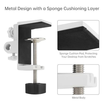 RTNLIT Desk Lamp Clamp, 1/2 inches 4 Hole Metal Table Mounting Clamp, Universal C Clamp for Magnifying Light/Microphone/Boom Scissor Arm, Fits up to 2-1/2 inches Desktop Thickness(White) - color: White