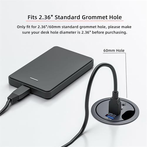 Cablecc 2 Port USB 3.0 Hub Sound Card USB-C USB Splitter 60mm Desk Grommet Dock Station Headphone Mic Audio Interface for Desktop PC Desk(USB 3.0+3.5mm+Type-C) - style: 2USB3.0+3.5 audio+USBC