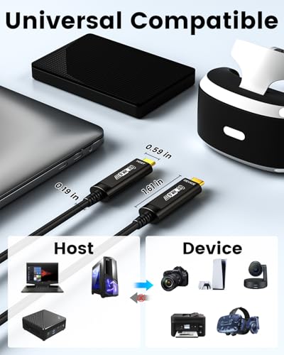 USB C Fiber Optic Cable 50 FT, 10Gbps Active USB C Cable with German SiliconLine Chip, USB 3.2 Gen2 Long Distance Zero Data Loss for Logitech 4K Camera,VR/AR,Video Conference,Webcam,Industrial System - size: 50FT
