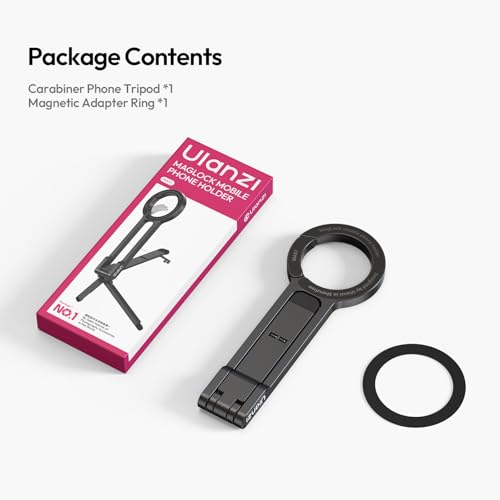 ULANZI MA57 Magnetic Phone Tripod for iPhone - Portable Mini Tripod for MagSafe Pocket Cell Phone Stand, Strong Magnet Quick Mount Foldable Hook Compatible with iPhone 17 16 15 14 13 12 Series, Black