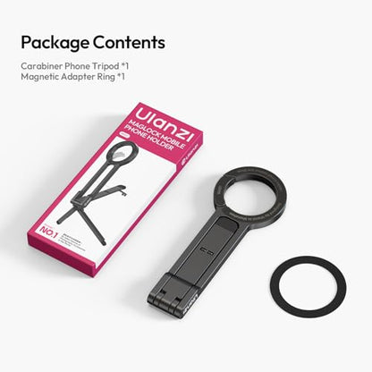 ULANZI MA57 Magnetic Phone Tripod for iPhone - Portable Mini Tripod for MagSafe Pocket Cell Phone Stand, Strong Magnet Quick Mount Foldable Hook Compatible with iPhone 17 16 15 14 13 12 Series, Black