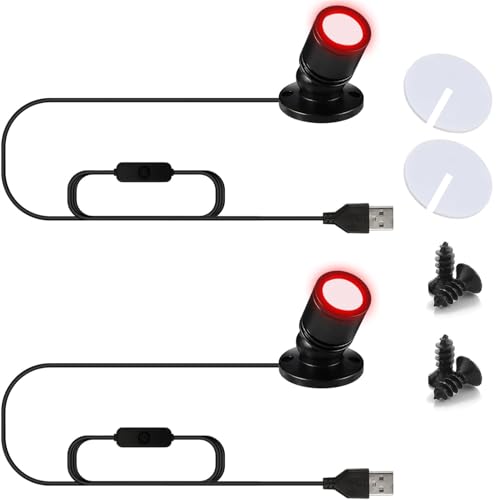 USB Powered Mini Spotlights for Displays 2-Pack – 5V Small LED Spot Lights Indoor, 7 Color Options, Compact USB Spotlight for Display Cases, Shelves, Cabinets, and Artwork (2PACK Red) - color: 2PACK Red