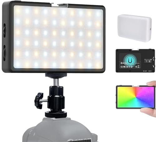 RGB LED Video Light, Moman Camera Light for Photography, Portable 5000mAh Video Recording Lights with Cold Shoe, Mini Light CRI98+Dimmable 2500-9000K Video Lighting, On-Camera-LED-Video-Light - color: RGB