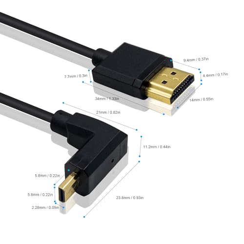 Duttek 4K 90 Degree HDMI to Micro HDMI Coield Cable 1FT-4FT, Extreme Slim UP Angled Micro HDMI Male to HDMI Male Coiled Cable for 1080P, 4K, Ultra HD, 3D - size: UP Angled 1.2M
