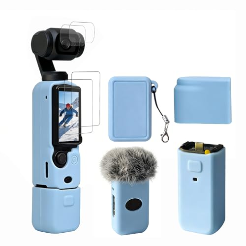 Case for DJI Osmo Pocket 3/Xtra Muse Camera, Soft Silicone Protective Case, Anti-Scratch, Slim Fit Skin with mic Cover and Screen Protector Accessories for Osmo Pocket 3/Xtra Muse (Sky Blue) - color: Sky Blue