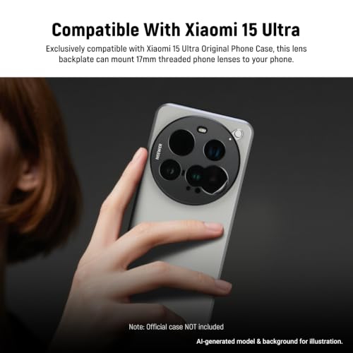 NEEWER 15 Ultra Lens Backplate, Aluminum Alloy 17mm Thread Phone Lens Adapter Holder for Main & Telephoto Cameras, Compatible with Xiaomi 15 Ultra Original Phone Case, PA111 (Black) - style: Backplate for 15 Ultra/Black