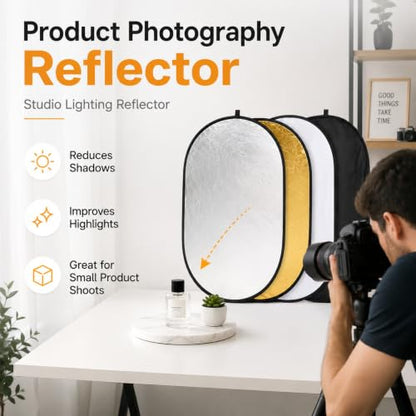24x36in 5 in 1 Photography Reflector Light Diffuser 60x90cm,Collapsible Reflector Diffuser for Portrait, Product Photography Reflector and Studio Lighting Reflector with Carrying Bag - size: 24x36inch