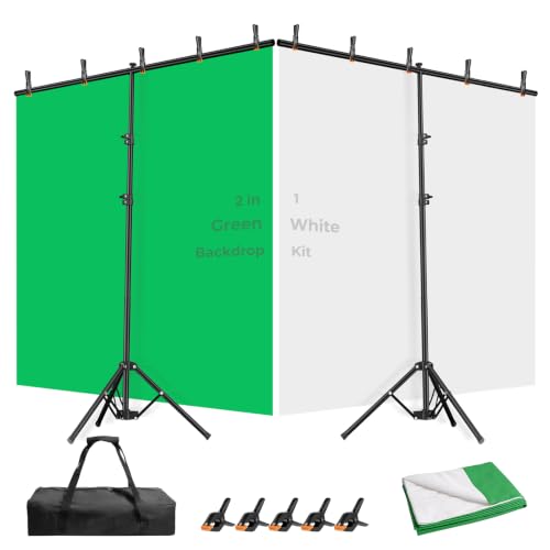 EMART White Green Screen Backdrop Kit with Reverse Folding Base, 5x7ft Photo Greenscreen Background with Portable T-Shape Stand and 6 Clamps for Photography, Photoshoot, Studio Video Recording - color: Green&White, size: 5x7FT