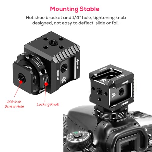 Triple Cold Shoe Mount Bracket, Camera Hot Shoe Mount Adapter with 1/4" Screw Holes for Flash Light Monitor Video Mic Compatible with Canon Nikon Camera Camcorder