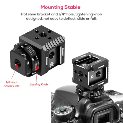 Triple Cold Shoe Mount Bracket, Camera Hot Shoe Mount Adapter with 1/4" Screw Holes for Flash Light Monitor Video Mic Compatible with Canon Nikon Camera Camcorder