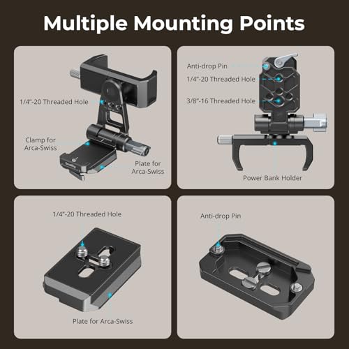 SMALLRIG Power Banks Mount Plate Kit, Power Bank Holder with Double Quick Release Plate for Arca-Swiss, Aluminum Alloy Adjustable Powerbank Mount Plate for Mirrorless Camera and Power Banks - 4695 - style: Power Bank Holder