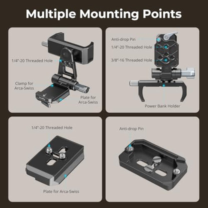 SMALLRIG Power Banks Mount Plate Kit, Power Bank Holder with Double Quick Release Plate for Arca-Swiss, Aluminum Alloy Adjustable Powerbank Mount Plate for Mirrorless Camera and Power Banks - 4695 - style: Power Bank Holder