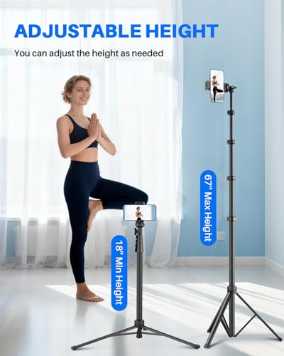 67" Phone Tripod, MIIASI Extendable Tripod for iPhone, Selfie Stick with Remote and Phone Holder, Compatible with iPhone/Android/Camera, Light Stand - color: Black