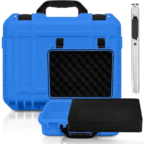 Relaxweex 1 Pcs Waterproof Hard Case with DIY Customizable Foam Insert Portable Protective Case with Knife for Camera Drones Equipments Tools Test Instruments(Blue,11.3 x 8.7 x 4.2 Inch) - color: Blue, size: 11.3 x 8.7 x 4.2 Inch