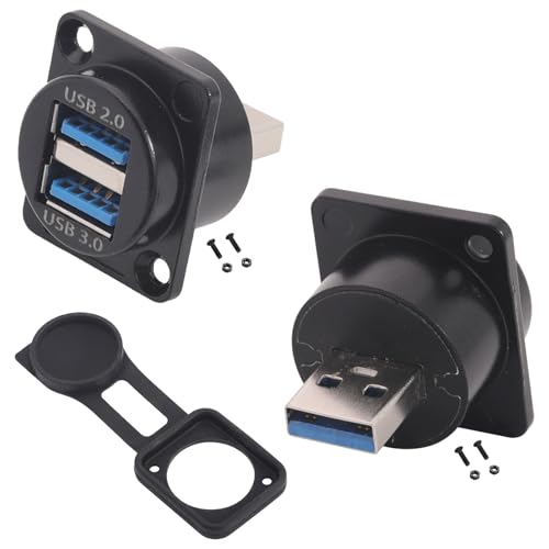 PENGLIN 2PCS USB 3.0 Adapter, Dual USB Male to Female Panel Mount Connector Support Data/Charger, for Laptop/Keyboard/Smartphone/Tablet/Car - size: USB (2PCS)-Dual port
