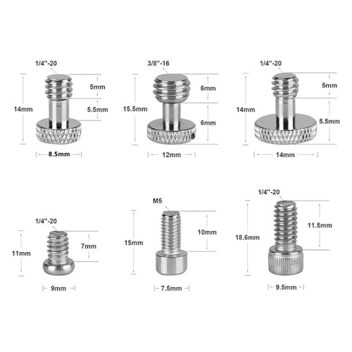CAMVATE 1/4-20 & 3/8-16 & M5 Screw Assortment Kit for DSLR Camera Cage Rig | 16 PCS
