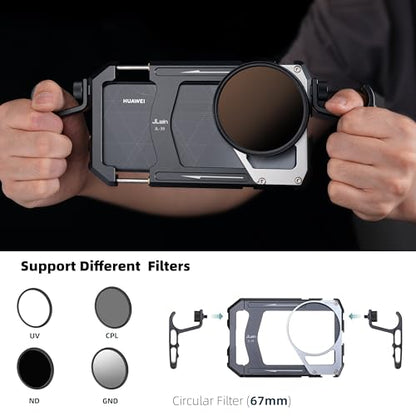 Universal Phone Cage Video Kit Stabilizer W/Handles + 67mm Thread Filter Adapter Rig for iPhone 17 16 15 14 Pro Max Samsung Cell Phone Vlog Live Stream Filmmaking, with Cold Shoe Tripod Mount