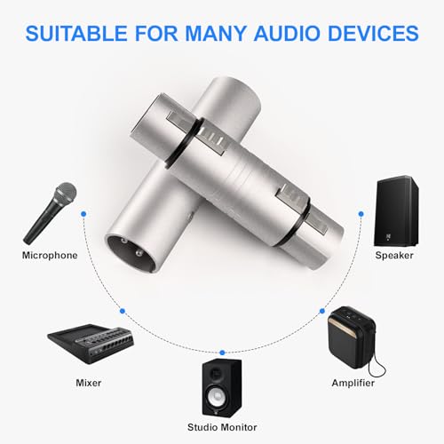 4 Pack (2 Pair) Professional XLR Adapter, 3 Pin XLR Female to Female & Male to Male Connector, Fit for Microphone, Audio Mixer, Speaker, Silver - size: 2 Pair