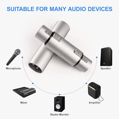 10 Pack (5 Pair) Professional XLR Adapter, 3 Pin XLR Female to Female & Male to Male Connector, Fit for Microphone, Audio Mixer, Speaker, Silver - size: 5 Pair