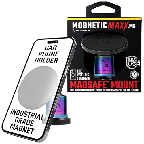 Mob Armor MobNetic Maxx MS - MagSafe Compatible Car Phone Mount w/ 90º Tilt, 360º Rotation & Durable Aluminum Build, Magnetic Holder for iPhone & Android Devices, USA Assembled - Multi-Colored - color: Multi-Colored