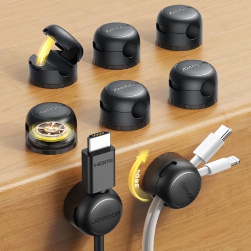 8 Pack JOYROOM Magnetic Cable Clips Organizer [Cord 360° Rotatable] Wire Keeper Holder with Strong Adhesive, Nightstand Desk Cable Management Phone Charger Holder for Car Wall Home Office Accessories - color: Black