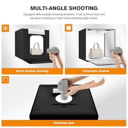 Light Box Photography 24"x24" with 120LED Lights and 4 Color Backdrops Photo Box with Lights, Foldable Light Box with Adjustable Brightness, 6000-6500K Dimmable Portable Picture Box Shooting - size: 24" with 6000-6500K