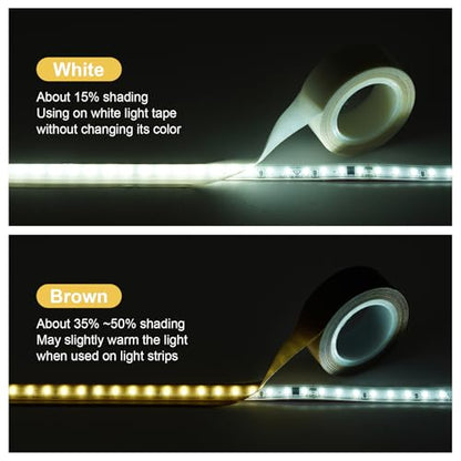 Meking LED Strip Diffuser Tape 2 PCS 0.78 in x 32.8 ft Light Diffuser Tape for Soften Light, White&Brown - color: White&Brown