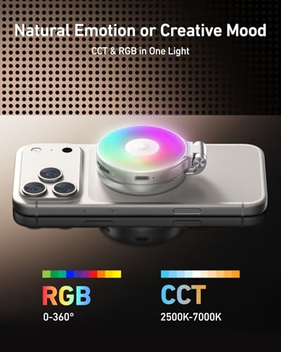 TELESIN Fun Shot Magnetic Phone Camera Grip (B)+ 4 in 1 Magnetic RGB Selfie Light Creator Kit Compatible with iPhone Magsafe & Android, Bundle Kit for Selfies/Photography/TikTok/Zoom Calls/Video - color: Black Grip + RGB Light