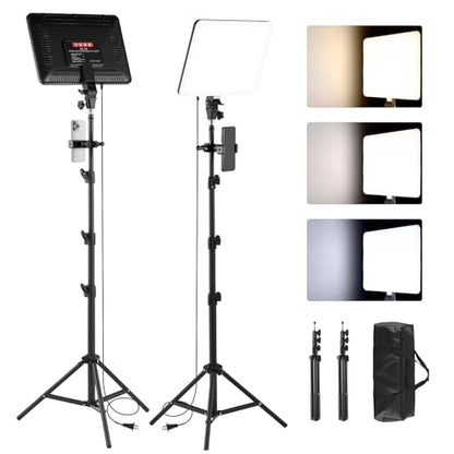 2-Pack LED Video Light Kit, 14" Studio Light with 75'' Tripod Stand & Phone Holder, 2700-6500k Dimmable Photography Lighting Kit, Podcast Lighting for Video Recording, Streaming, YouTube, Tiktok