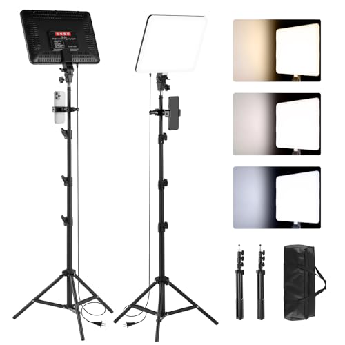 2-Pack LED Video Light Kit, 14" Studio Light with 75'' Tripod Stand & Phone Holder, 2700-6500k Dimmable Photography Lighting Kit, Podcast Lighting for Video Recording, Streaming, YouTube, Tiktok
