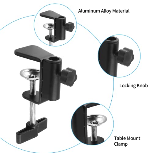 C-Clamp Base Stand Mounting Accessory, Metal Black Table Mount Desk Light Holder for Desktop Lamp Monitor Microphone Mic Arm Stand (12mm/0.47" Dia Hole)