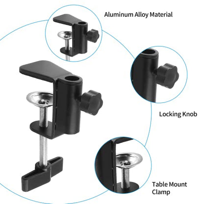 C-Clamp Base Stand Mounting Accessory, Metal Black Table Mount Desk Light Holder for Desktop Lamp Monitor Microphone Mic Arm Stand (12mm/0.47" Dia Hole)