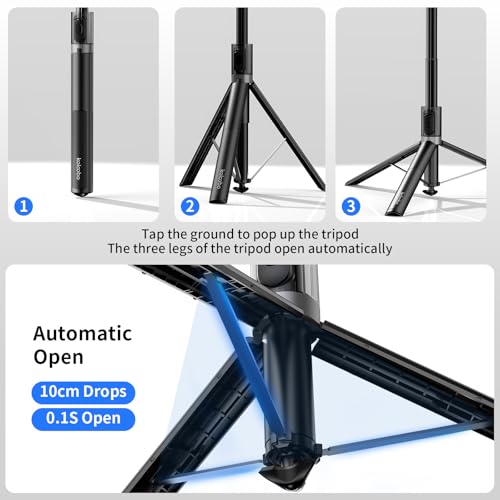 67'' Automatic Phone Tripod, Auto-Open Selfie Stick for iPhone with Remote, 360° Rotatable Extendable Phone Stand for Video Recording Vlog, Stable Travel Tripod Compatible with iPhone Android