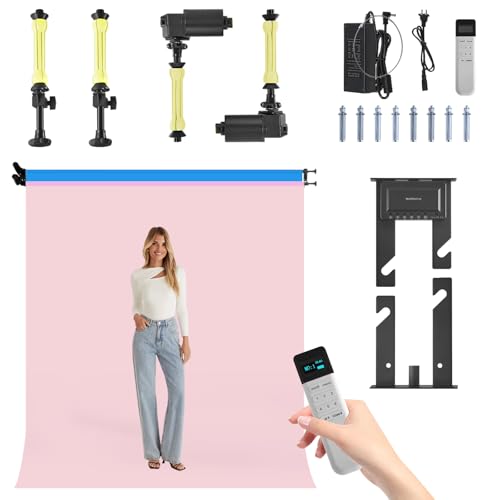 2 Roller Electric Backdrop Support System Wall Mount Motorized Electric Photo Background Roller with Remote for Studio Live Game Video Background,Compatible with Light Stand, Walls,Ceiling