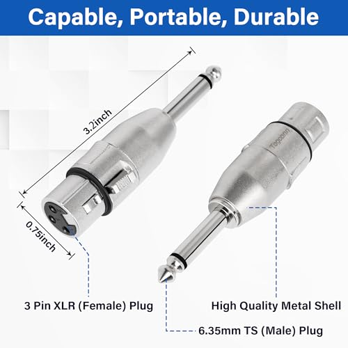 6.35mm to XLR Adapter 4 Pack,6.35mm 1/4" TS Mono Male to XLR Female Audio Converter Connector - color: 6.35mm TS Male to XLR Female, size: 4 Pack