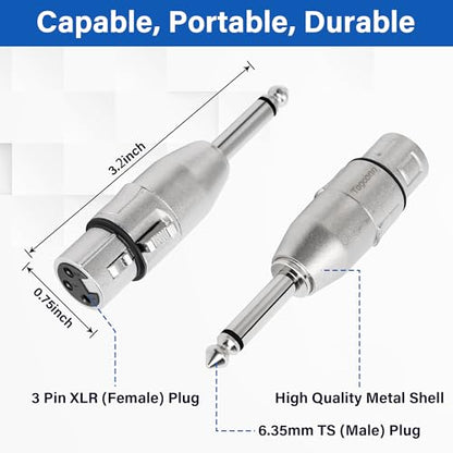 6.35mm to XLR Adapter 4 Pack,6.35mm 1/4" TS Mono Male to XLR Female Audio Converter Connector - color: 6.35mm TS Male to XLR Female, size: 4 Pack
