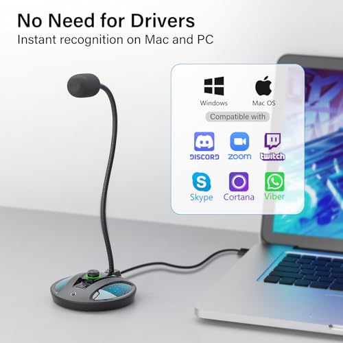 USB Microphone for PC, Plug & Play Computer Mic with Noise Cancelling & Mute, Flexible Gooseneck Desktop Mic for Podcasting, Streaming, Video Conferences, Compatible with Windows & Mac - color: Black 3