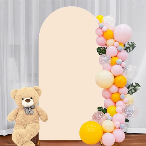 Albassa 7.2FT Arch Cover 2-Sided Spandex Fitted Arch Backdrop Cover Round Top Chiara Stand Covers for Baby Shower Birthday Party Wedding Decoration (Beige, 7.2FT) - color: Beige, size: 7.2FT