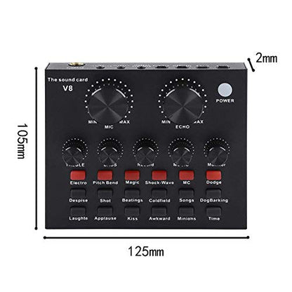 V8 Karaoke Recording & Broadcast Audio Mixer - USB External Sound Card for Live KTV, Recording & Voice Chatting